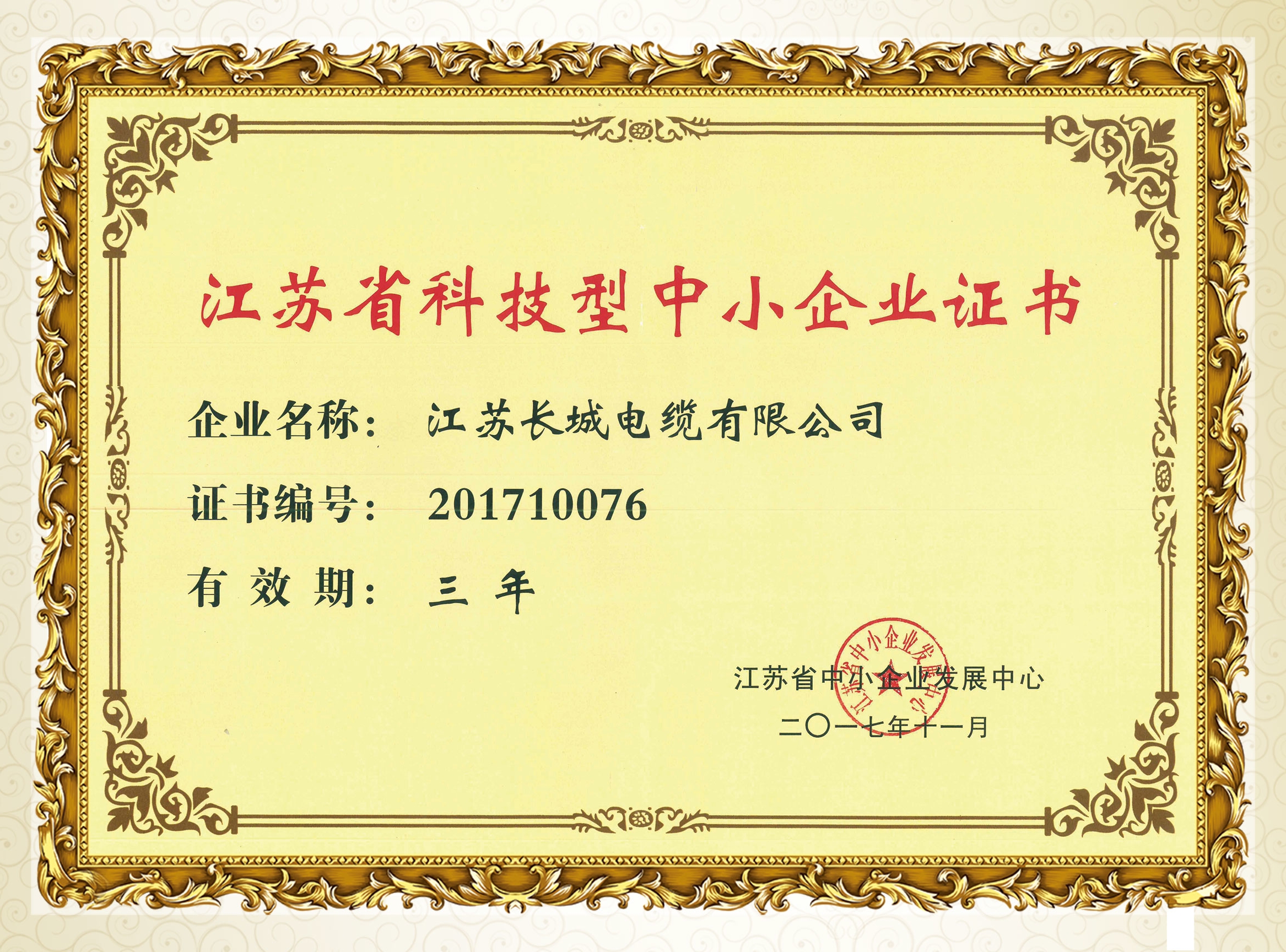 江蘇省科技型中小企業證書